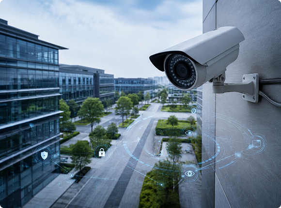 건물 외벽에 설치된 CCTV 카메라